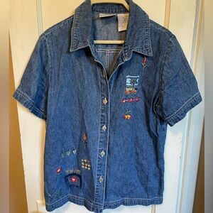 Denim Embroidered Button-Up 🌷